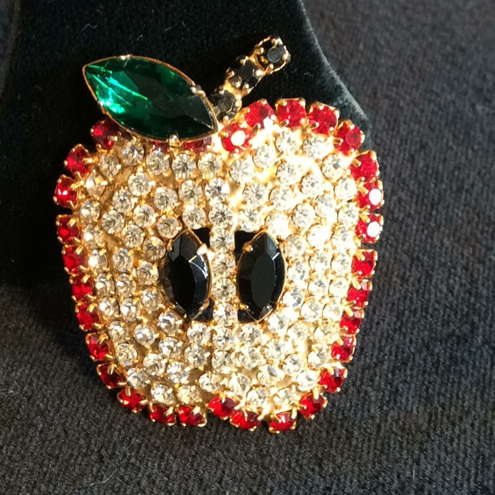 Austrian Crystal Realistic Apple Brooch
